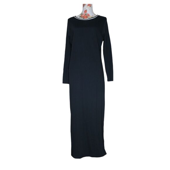 Eddie Bauer XL Maxi Dress 100% Cotton Long Sleeve Round Neck Side Slit EUC - Picture 1 of 11